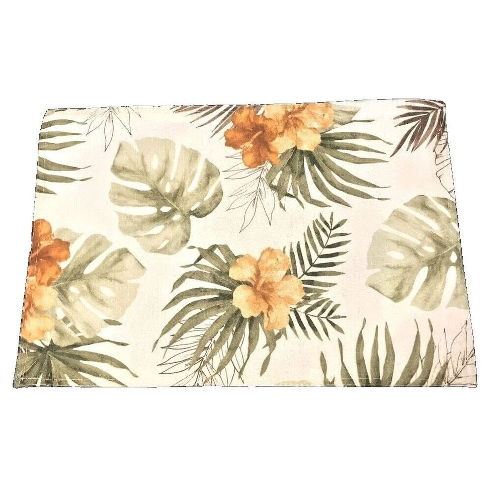 Palm Hibiscus Placemats Set of 4 Indoor Outdoor Beach Summer House Easy Care